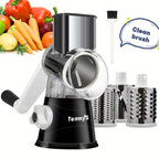 Professional Tabletop Rotary Cheese Grater - 3 Interchangeable Blades