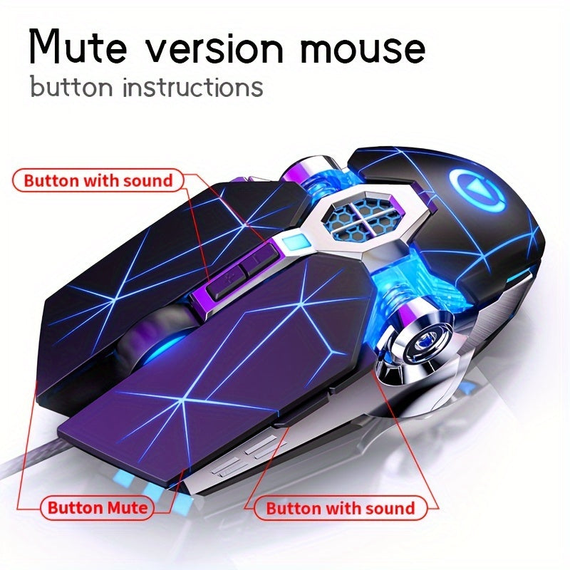 Silvery Carved Wired Mouse for E-Sports Gaming, Silent and Sound Chicken-Eating Mouse Macro for Desktops and Laptops - The Superior Findings Depot