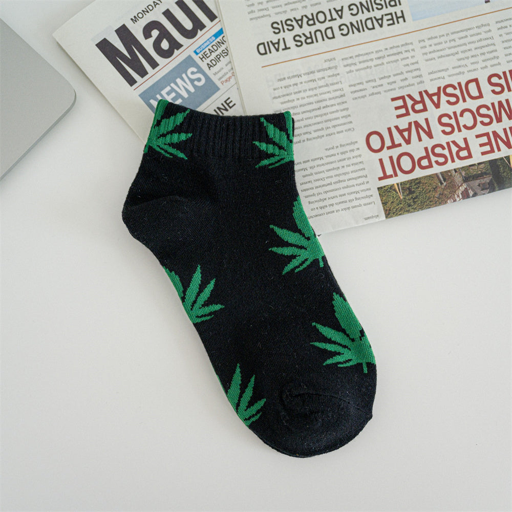1pair Men's Leaf Pattern Ankle Sock For Spring Summer And Autumn outdoor Waering - The Superior Findings Depot