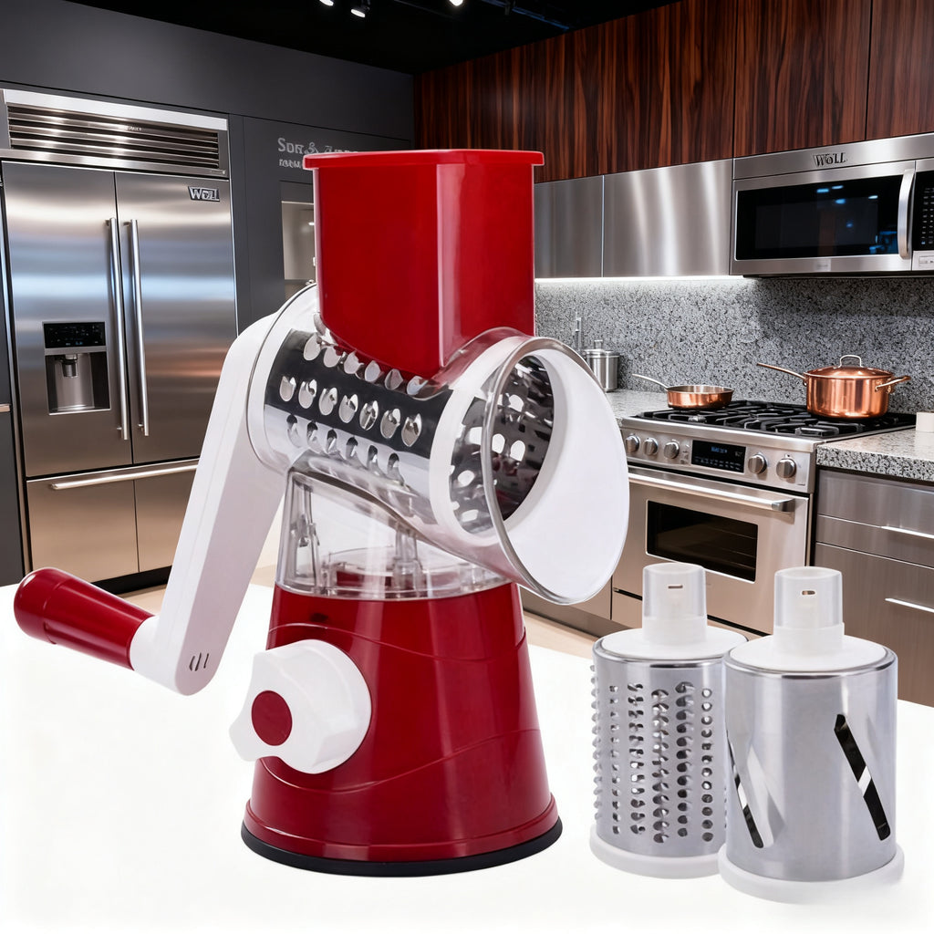 New Manual Food Processor & Shredder - Heavy-Duty Metal Drum Slicer