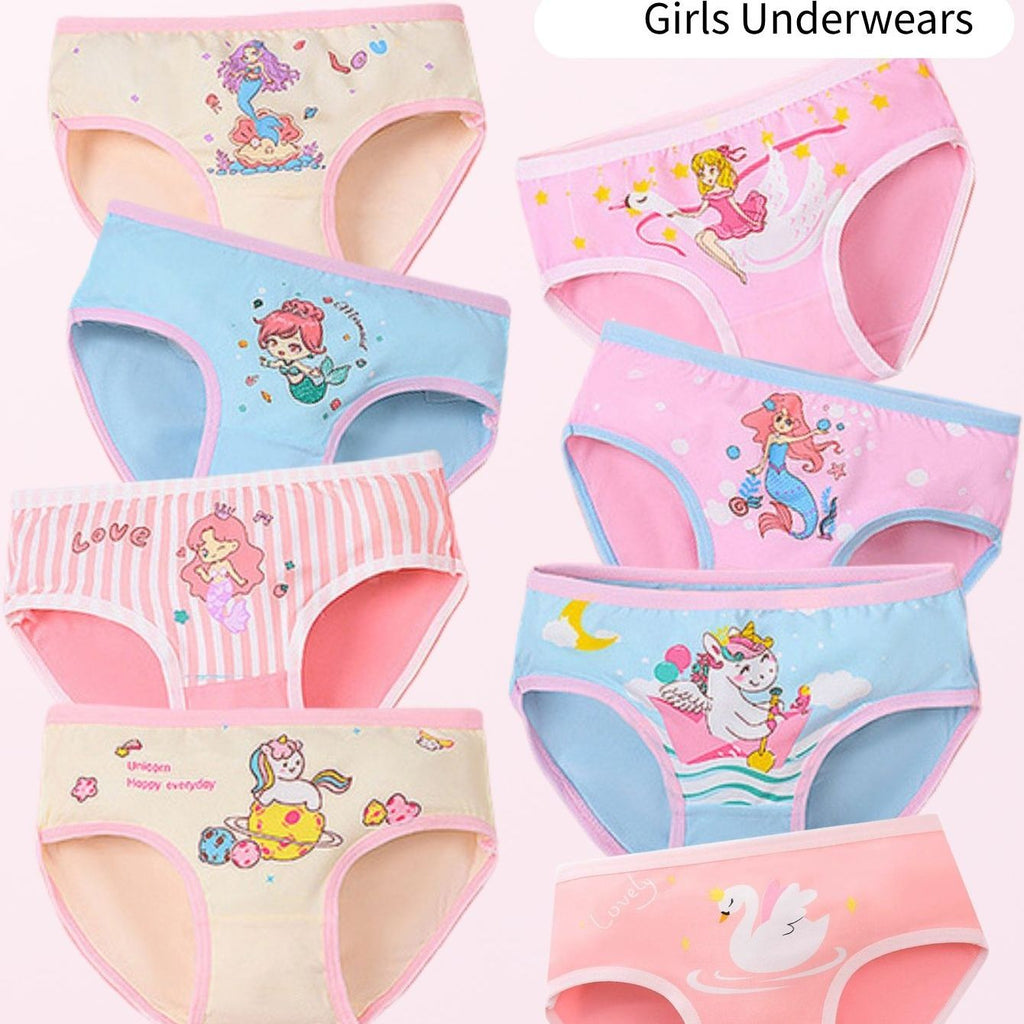 8-Pack Girls' Underwear - Pink Briefs Unicorn & Mermaid Print