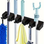 1pc Broom Holder, Wall Mounted Garden Tool Organizer, Home Laundry Room, Closet, Shed, Garage Organization And Storage Utility Rack, 5 Slots & 6 Hooks - The Superior Findings Depot