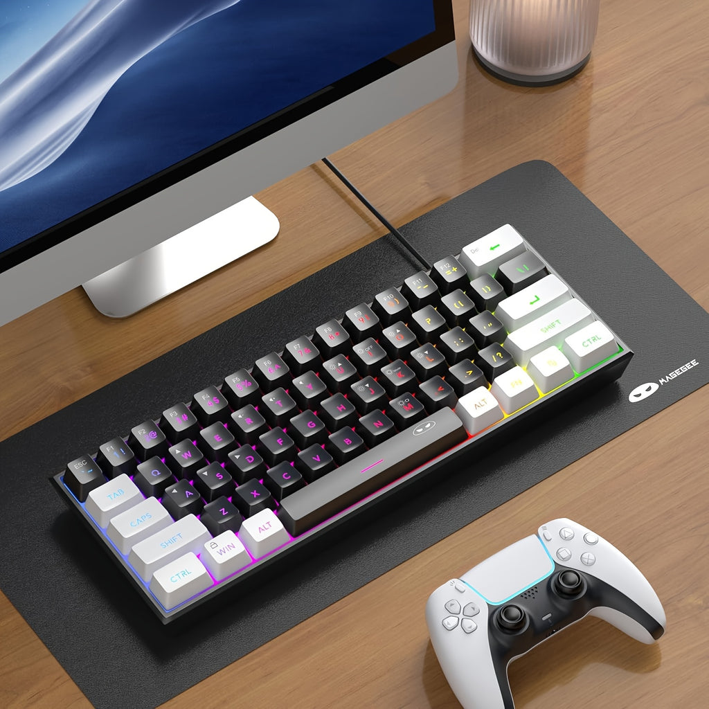 MageGee Mini 60% Gaming/Office Keyboard, Keycap Type Wired RGB Backlit Compact Computer Keyboard for Windows/Mac/Laptop, Laptop Accessory, Modern Keyboard, Sturdy Construction, Adjustable Lighting, Students - The Superior Findings Depot