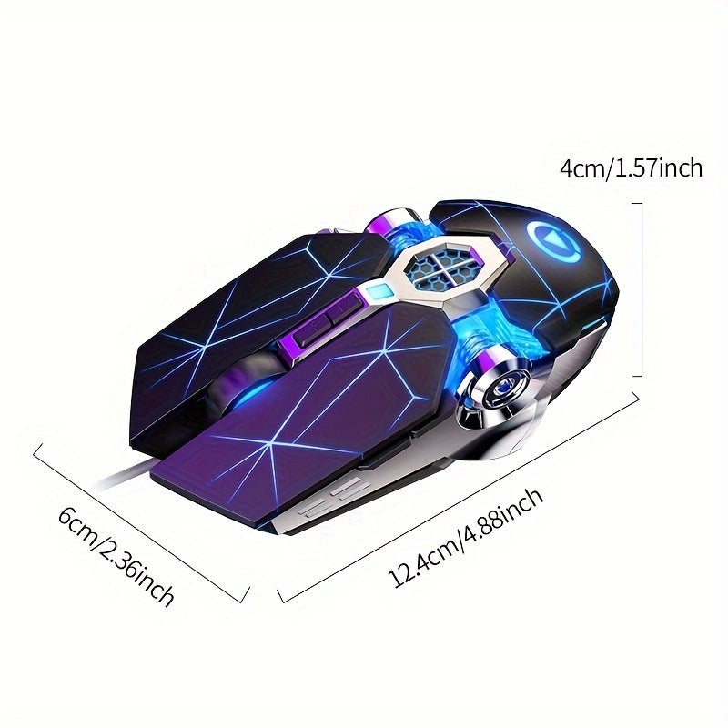 Silvery Carved Wired Mouse for E-Sports Gaming, Silent and Sound Chicken-Eating Mouse Macro for Desktops and Laptops - The Superior Findings Depot