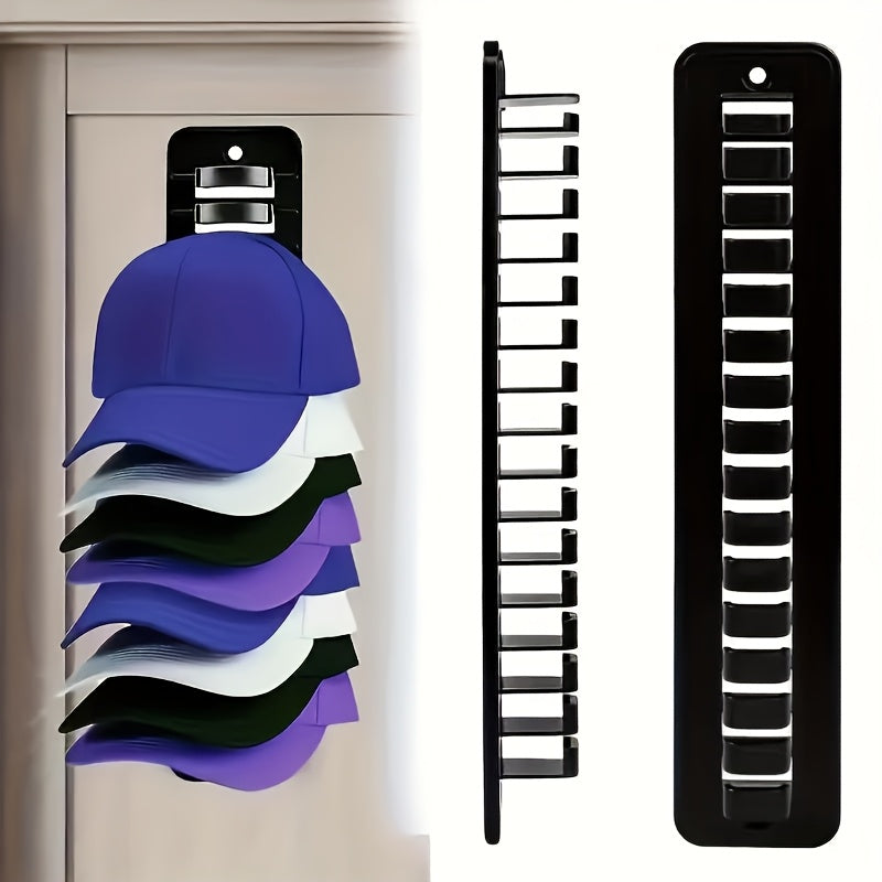 1 Wall-Mounted Hat Rack - 16-Hat Capacity No-Nail Adhesive