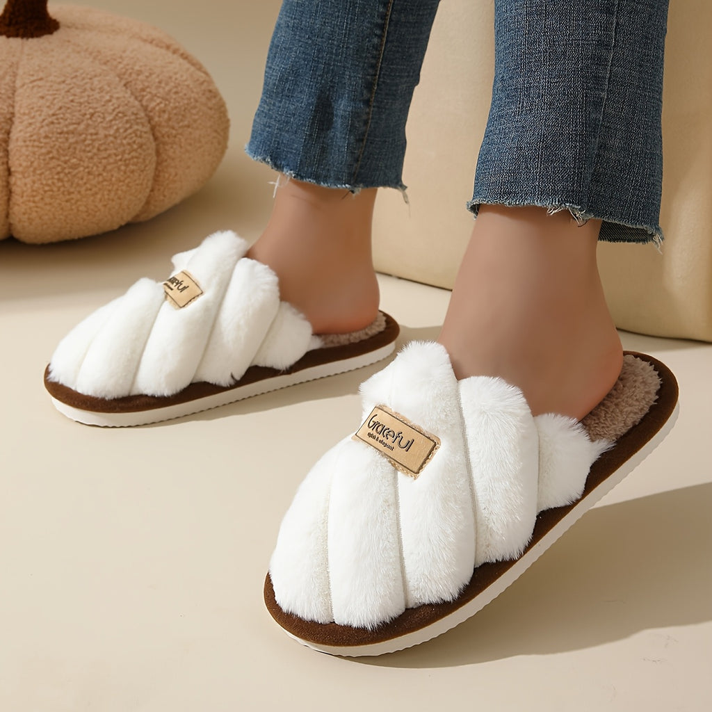 Women'S & Men'S Winter Warm Plush Slippers - Soft Fleece Lined Indoor House Shoes with EVA Sole, Cozy Casual Design for Home Comfort, Black, Pink, White, Beige, Slipper, Indoor Footwear, Plush Interior, Durable Footwear, Wome - The Superior Findings Depot