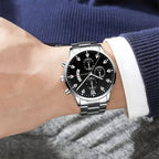 4pcs Men's Cool Trendy Silvery Watch + Chain Accessory Set, Quartz Movement, Zinc Alloy Case & Strap, Electronic Drive, Non-Rechargeable Battery, Round Dial, Pointer Display, Sports Style, Suitable for Him on Anniversary Birt - The Superior Findings Depot