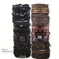 36pcs Fashion Retro Handwoven Men's Stackable Bracelet Set,  Fashion Statement, Vintage Style, Durable Material, Trendy Bracelets, Stylish Men - The Superior Findings Depot