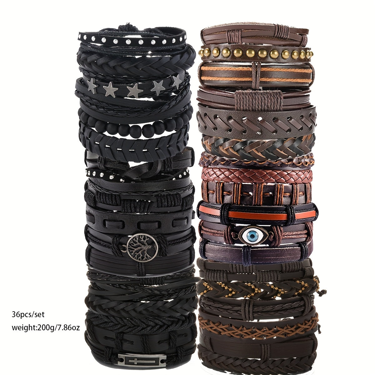 36pcs Fashion Retro Handwoven Men's Stackable Bracelet Set,  Fashion Statement, Vintage Style, Durable Material, Trendy Bracelets, Stylish Men - The Superior Findings Depot