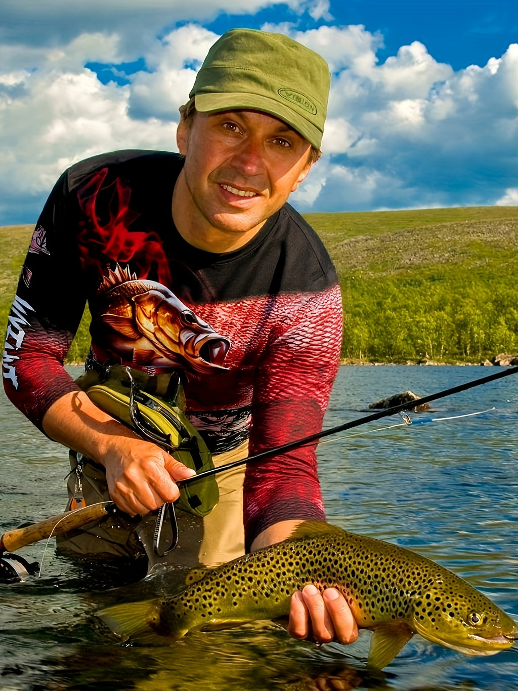 Ihembe Lamadoda Elinombala Obomvu Nelinemikhono Emide Eliprintiwe Nenhlanzi - Elishesha Ukomisa