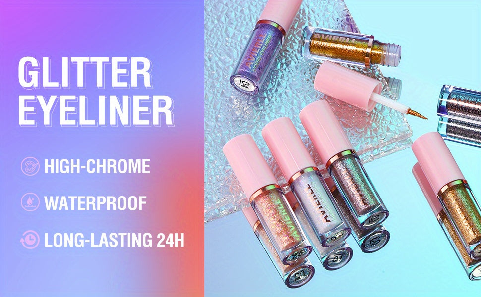 Vibrant Glitter Liquid Eyeliner Pen - Long-Lasting Waterproof Shimmer Eyeliner for Music Festival - Easy to Apply, Smudge-Proof, Fast Drying, and Highly Pigmented Eye Makeup - The Superior Findings Depot