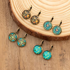 Vintage Ethnic Floral Print Round Dangle Earrings Copper Jewelry Exquisite Gift For Women Girls - The Superior Findings Depot