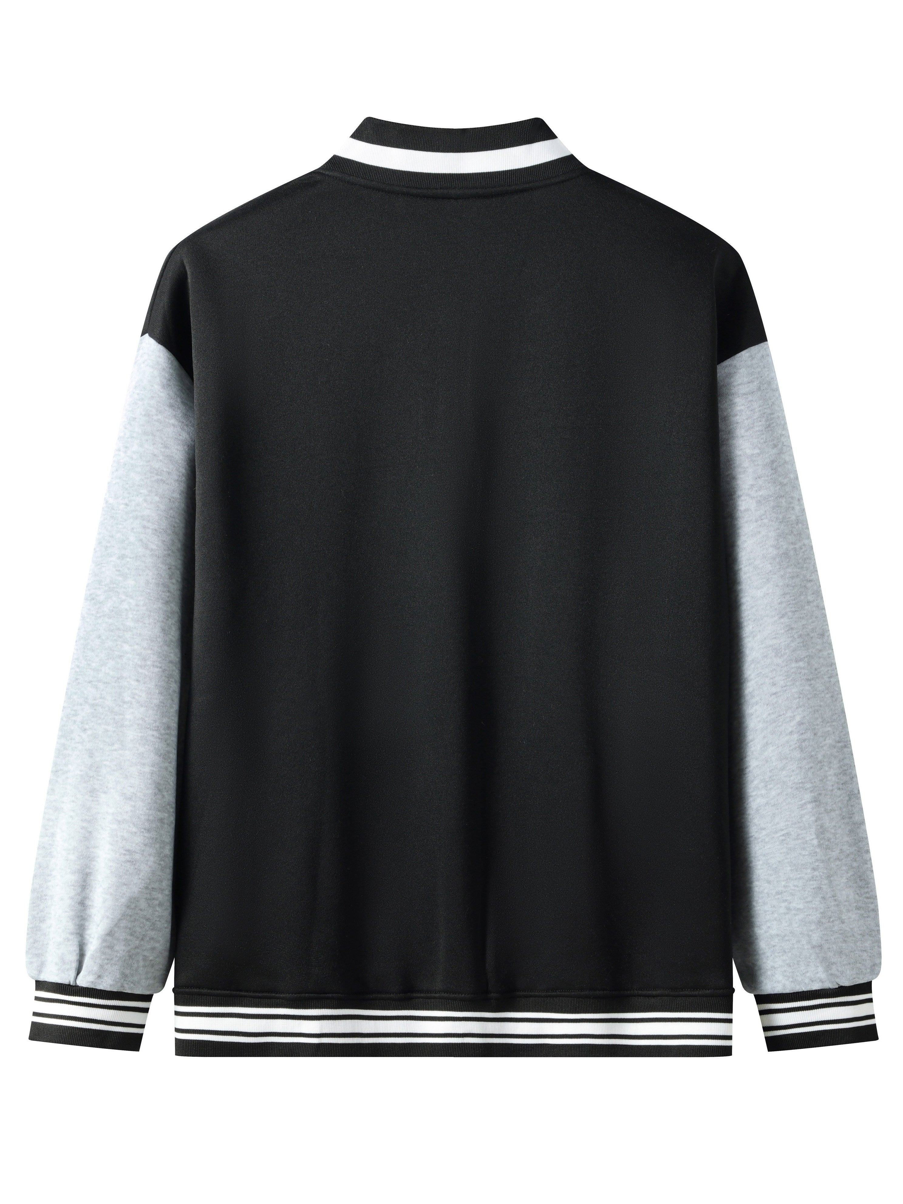 Warm Letter Print Star Pattern Embroidery Varsity Jacket, Men's Casual Color Block Button Up Jacket For Spring Fall School Baseball - The Superior Findings Depot