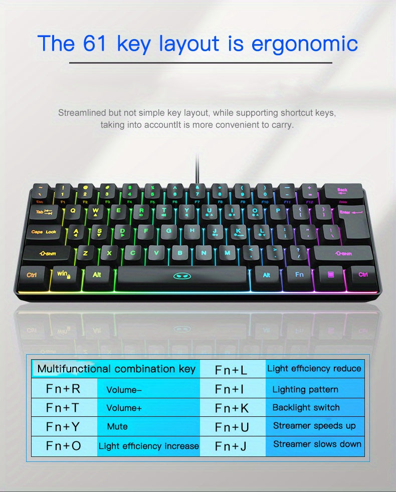 MageGee Mini 60% Gaming/Office Keyboard, Keycap Type Wired RGB Backlit Compact Computer Keyboard for Windows/Mac/Laptop, Laptop Accessory, Modern Keyboard, Sturdy Construction, Adjustable Lighting, Students - The Superior Findings Depot