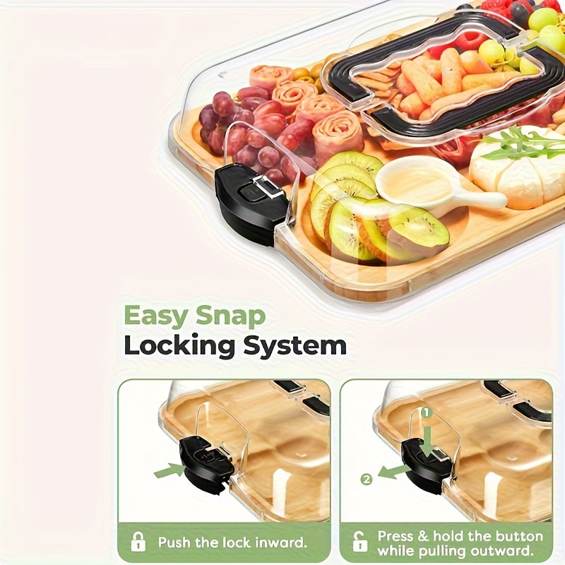 1pc Cheese Tray with Transparent Acrylic Cover | Portable Deli Platter for Camping, Parties, Restaurants | Ideal for Holiday Appetizers, Delicatessen and Snack Serving, Backs as Cutting Board, Party Snack Organizer, Safe Snap - The Superior Findings Depot