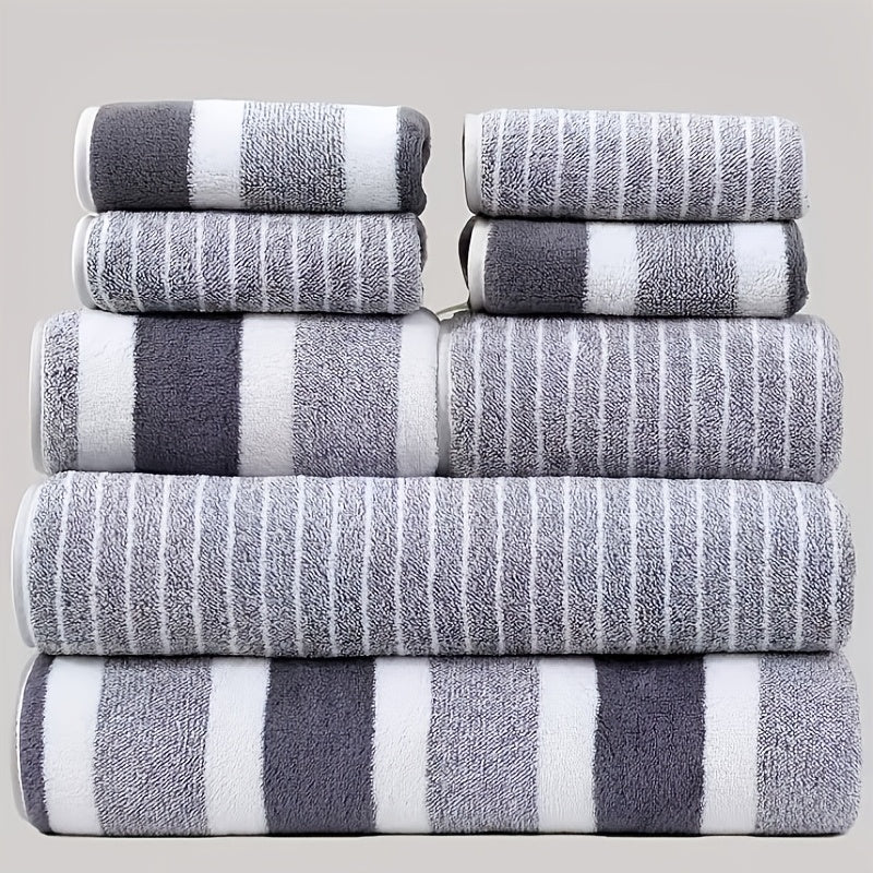 8pcs Coral Striped Towel Set/300 GSM Fabric/2 Large Bath Towels 27.56x55.12 Inches/2 Bath Towels 13.78x29.53 Inches/4 Washcloths 11.81x11.81 Inches/Ultra-Soft/Quick-Drying/Highly Absorbent/Ideal for Home/Hotel/Spa/Salon/Face - The Superior Findings Depot