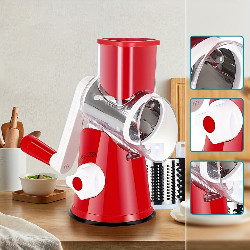 New Manual Food Processor & Shredder - Heavy-Duty Metal Drum Slicer