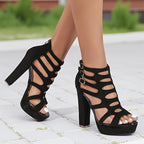Fashion Block Heel Cutout Peep Toe Sandals, Buckle Platform Versatile Daily Nightclub Style Shoes for Women - The Superior Findings Depot