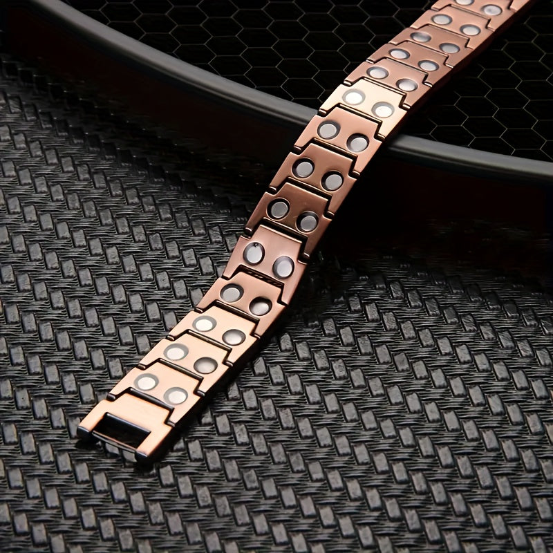 Magnetic Bracelet for Men & Women, Adjustable Hypoallergenic Copper Jewelry, Magnetic Clasp & Chinese Character-like ID Tags with Sizing Tool, No Nickel/Lead, Eczema/Sensitive Beige, Modern Black Accent Design - The Superior Findings Depot