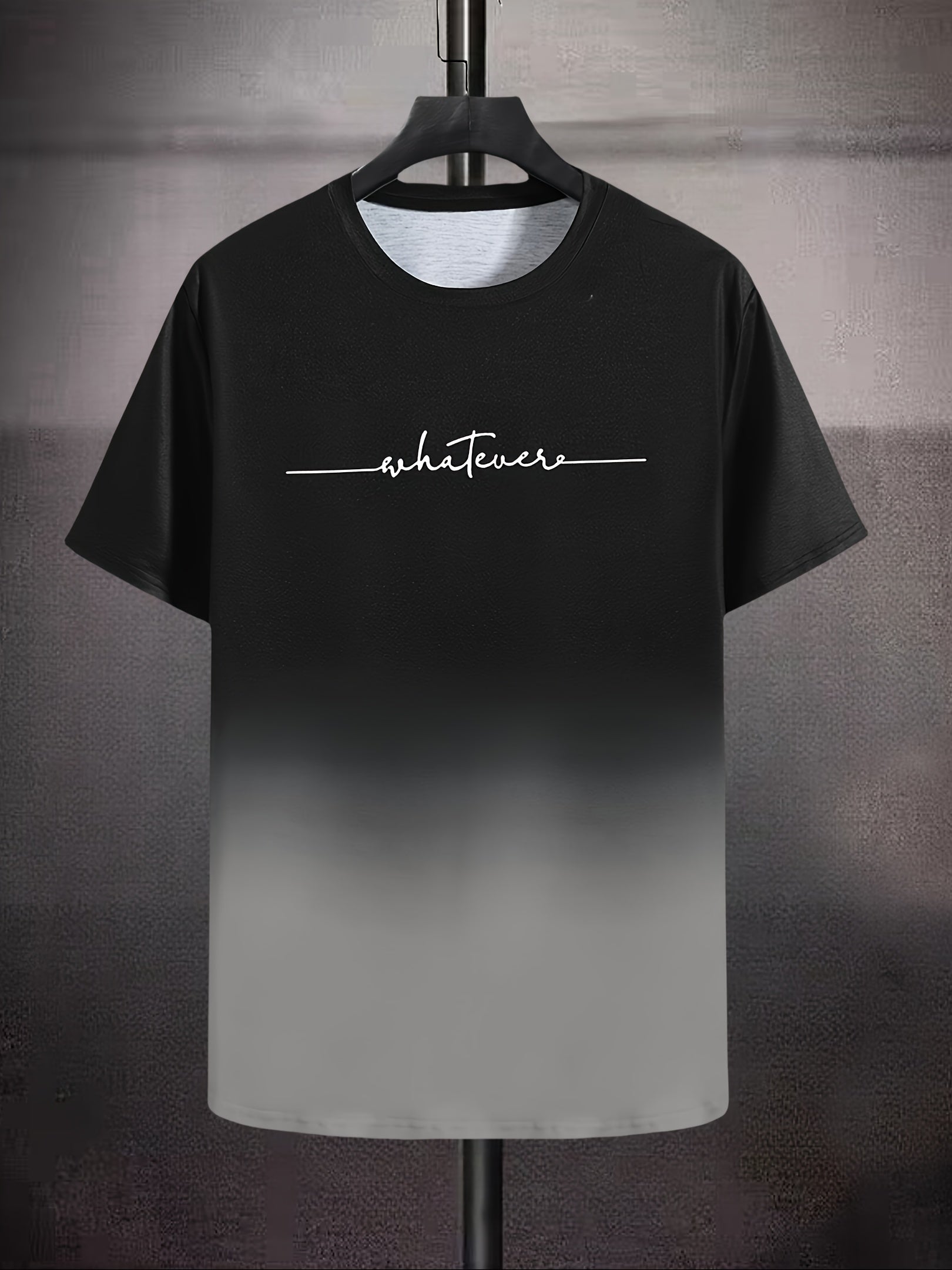 Men's Casual Ombre T-Shirt with White Cursive 'Whatever' Back Print - Dark Navy to Pink Gradient Short Sleeve Round Neck Tee, All-Season Fit, Machine Washable Streetwear & Casual Attire Top - The Superior Findings Depot