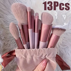 Luxurious 13pcs Golden Makeup Brush Set Includes Perfect Soft Pouch - Premium Pinkish Hue Cosmetic Implements with High-Quality Fibers for Flawless Application, Portable Case - The Superior Findings Depot