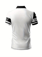 Men's Summer Casual Golf Shirt - Breathable Short Sleeve with Golf Club & Ball Graphic Print, Contrast Stripe Collar, Regular Fit for Outdoor Sports & Casual Wear, Golf Shirt, Smooth Texture Fabric