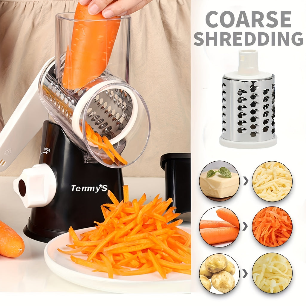 Professional Tabletop Rotary Cheese Grater - 3 Interchangeable Blades