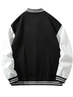 Warm Letter Print Star Pattern Embroidery Varsity Jacket, Men's Casual Color Block Button Up Jacket For Spring Fall School Baseball - The Superior Findings Depot