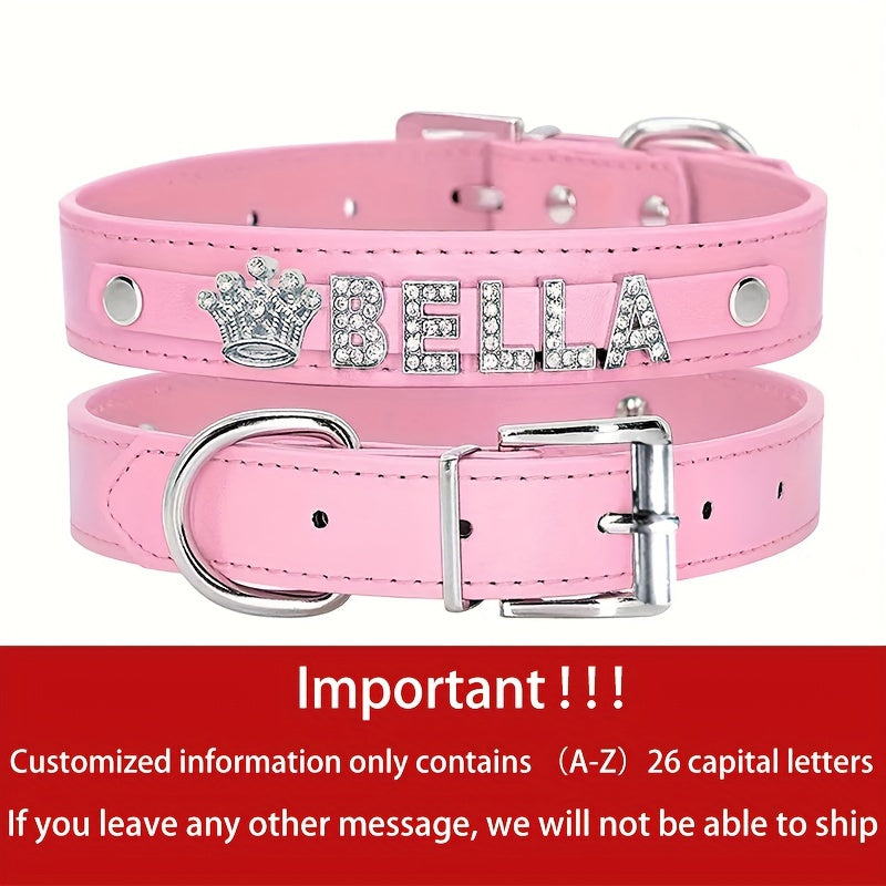 Personalized Dog Collar - Custom Name/Text, Faux Leather Pet ID Tag with Rhinestone Heart Star, Adjustable Metal Buckle, for Small, Medium, Large Dogs - Birthday, Anniversary, Housewarming Gift for Puppy or Adult Dogs - Avail - The Superior Findings Depot