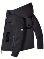 Men'S Black Hooded Windbreaker Jacket - Lightweight Motorcycle Coat with Zipper Closure, Front Pockets - All-Season Outerwear for Commuting, Travel, Sports - Machine Washable Non-Stretch Fabric - Urban Streetwear Jacket, Comm - The Superior Findings Depot