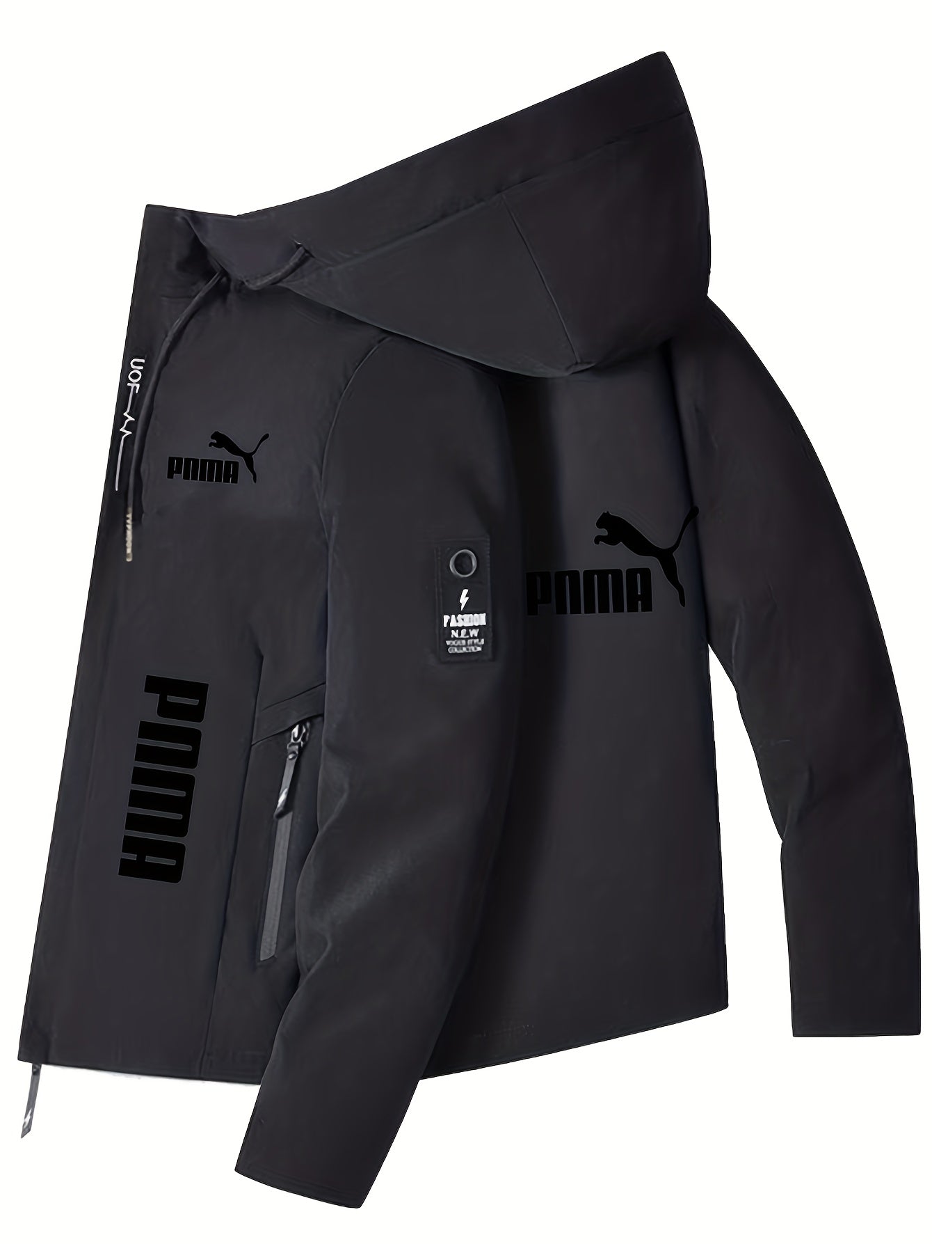 Men'S Black Hooded Windbreaker Jacket - Lightweight Motorcycle Coat with Zipper Closure, Front Pockets - All-Season Outerwear for Commuting, Travel, Sports - Machine Washable Non-Stretch Fabric - Urban Streetwear Jacket, Comm - The Superior Findings Depot