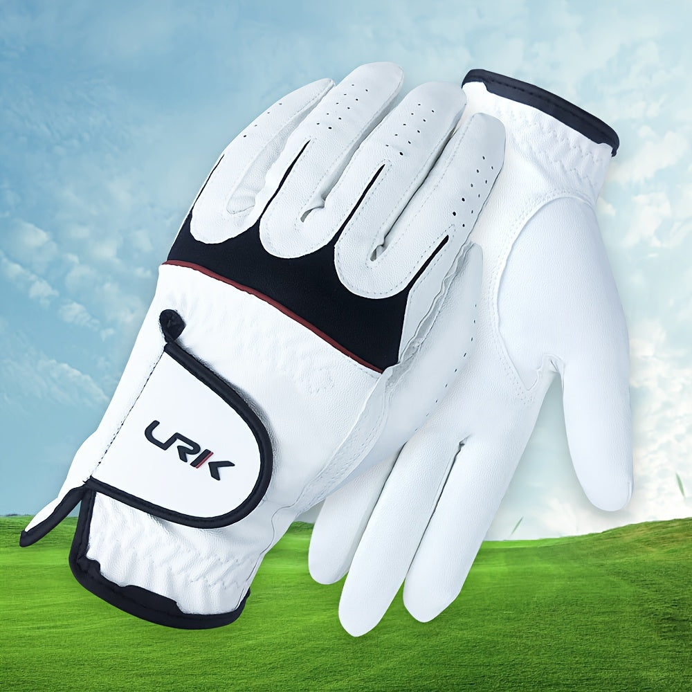 URK Men'S Breathable Mesh Anti-Slip Golf Glove - Left Hand, Comfortable Grip, White with Black Stitching, Perfect for the Course Experience, Golf Accessorie