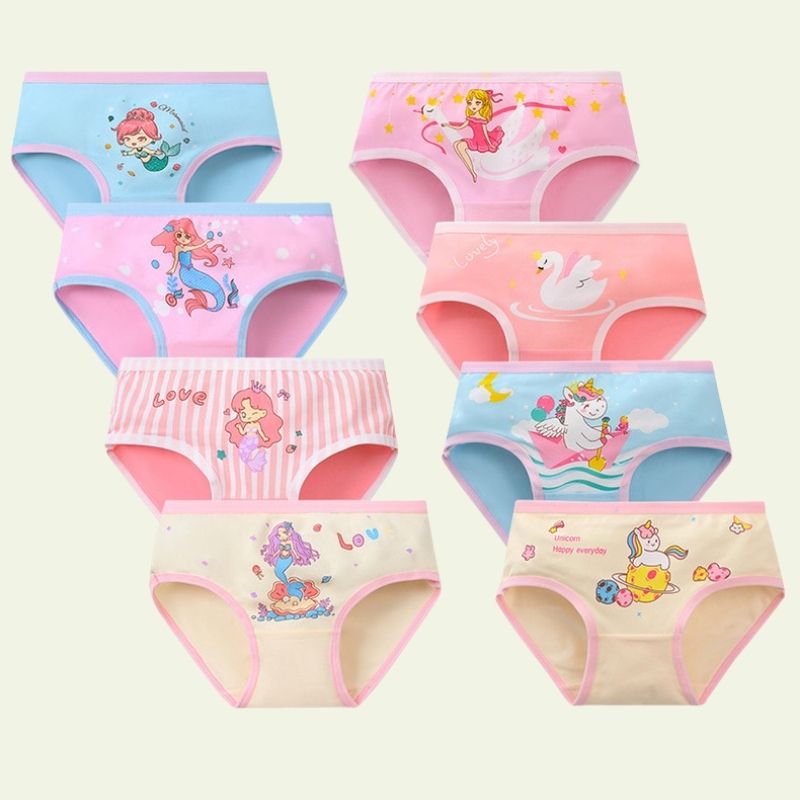 8-Pack Girls' Underwear - Pink Briefs Unicorn & Mermaid Print