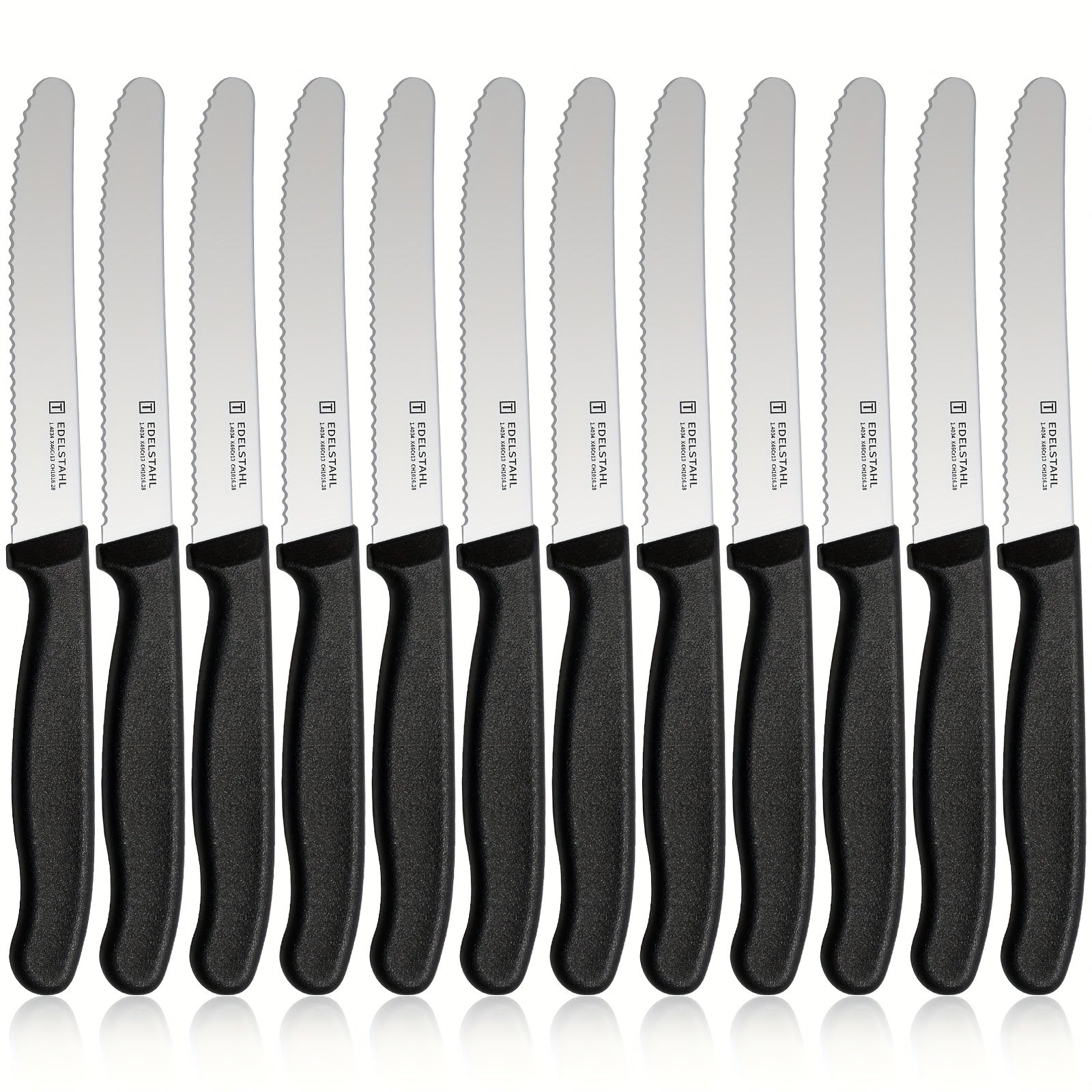12-Piece Tomato Knife, Snack Knife, Sharp Blade, Corrugated Cut, Breakfast Knife, High Quality Stainless Steel Table Knife, Durable Bread Knife, Sharp Knife, Dishwasher Safe(Black handle) - The Superior Findings Depot