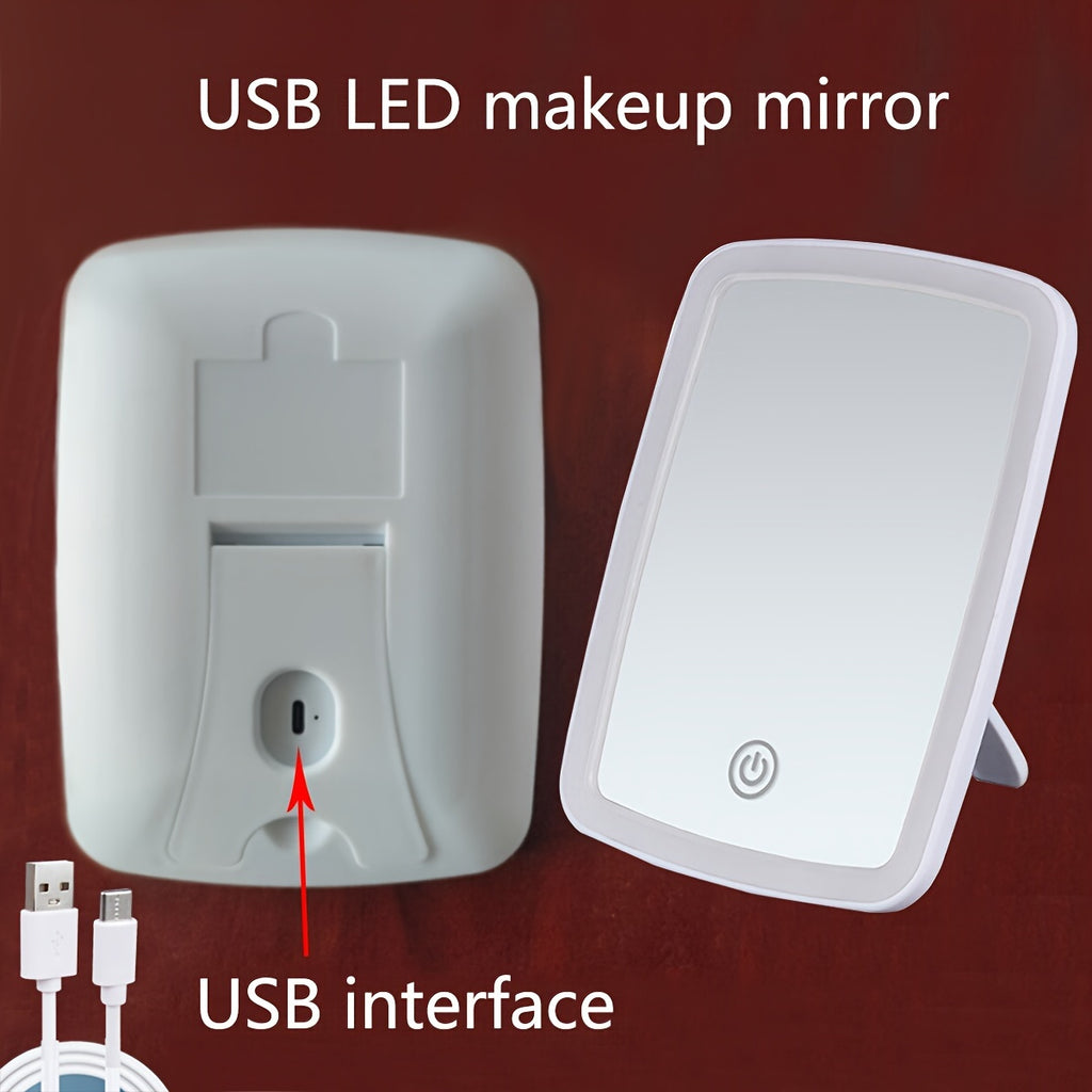 1pc LED Makeup Mirror with 3-Color Lighting (White/Natural/Warm Light), Adjustable Brightness, Touch Switch, USB Rechargeable, Portable Foldable Design, Polished Glass Surface & Floral Theme - Compact Travel-Friendly Vanity M - The Superior Findings Depot