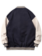Warm Letter Print Star Pattern Embroidery Varsity Jacket, Men's Casual Color Block Button Up Jacket For Spring Fall School Baseball - The Superior Findings Depot