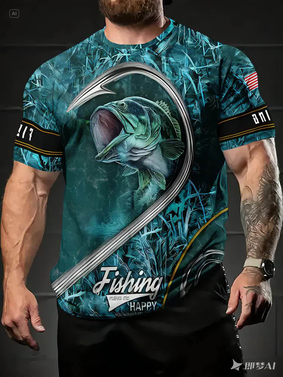 Men's Fish Pattern T-Shirt - Summer Outdoor Leisure Sports