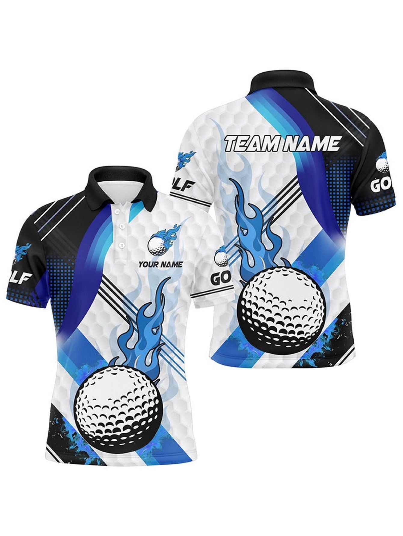 Men's Custom Polo Shirt for Golf - Flame Golf Ball Print