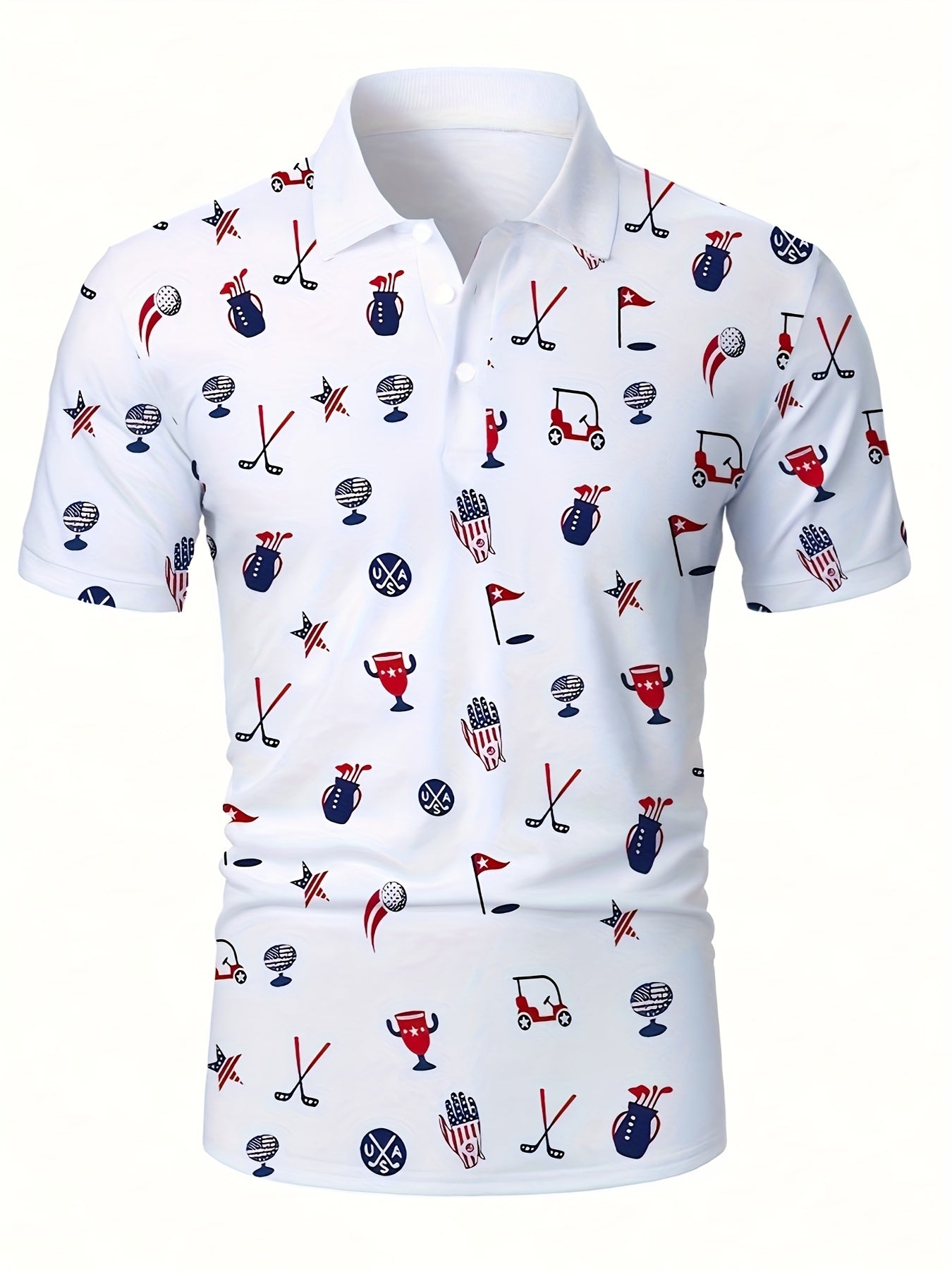 Men's Short-Sleeve Polo Shirt - Geometric Pattern Casual