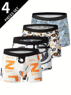 4pcs Flower Pattern Men's Antibacterial Underwear, Casual Boxer Briefs Shorts, Breathable Comfy Stretchy Boxer Sports Shorts - The Superior Findings Depot