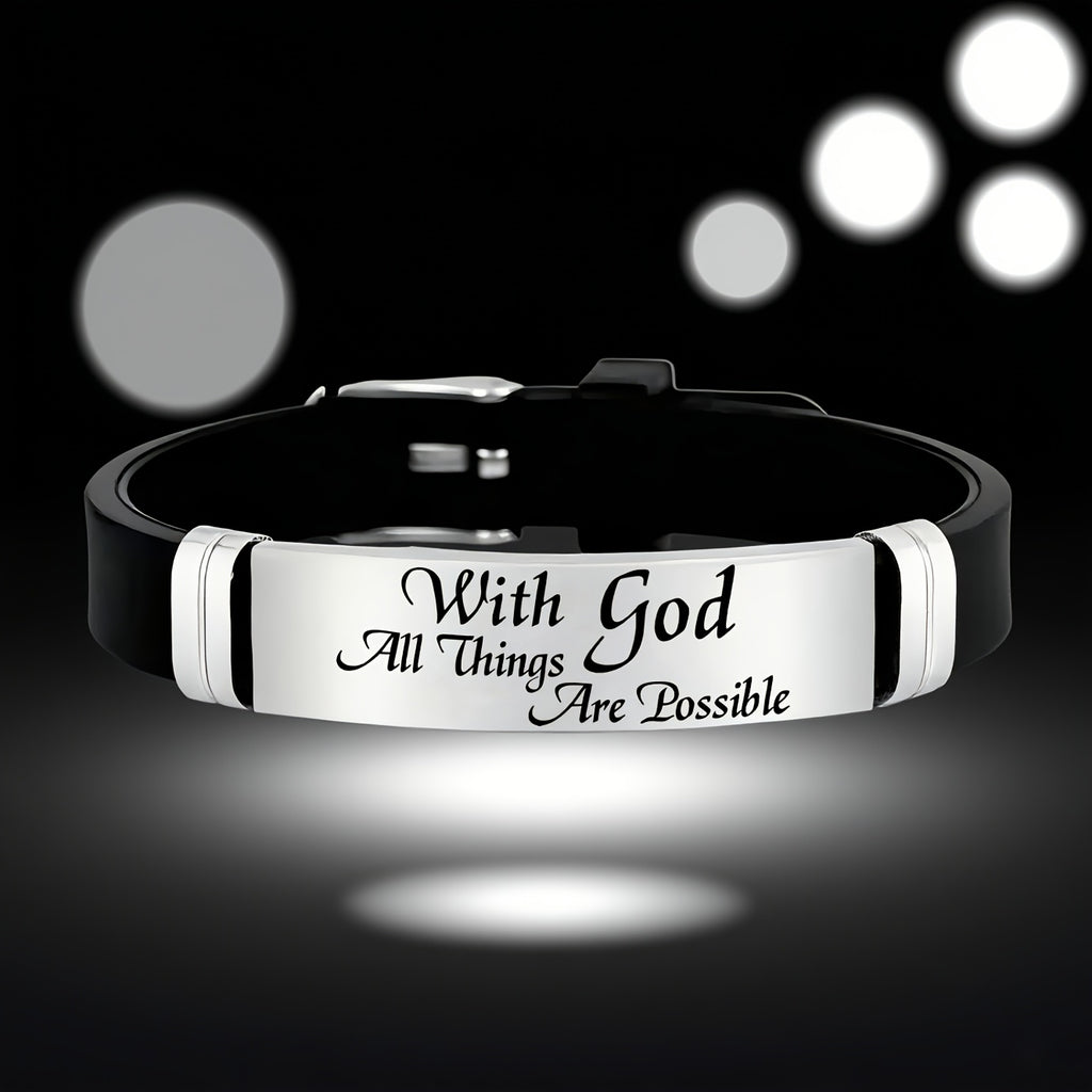 Stainless Steel Silicone Bracelet, Personal Faith Accessory, Elegant Font Design, 'With You, Anything is Possible', 202 - The Superior Findings Depot