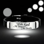 Stainless Steel Silicone Bracelet, Personal Faith Accessory, Elegant Font Design, 'With You, Anything is Possible', 202 - The Superior Findings Depot