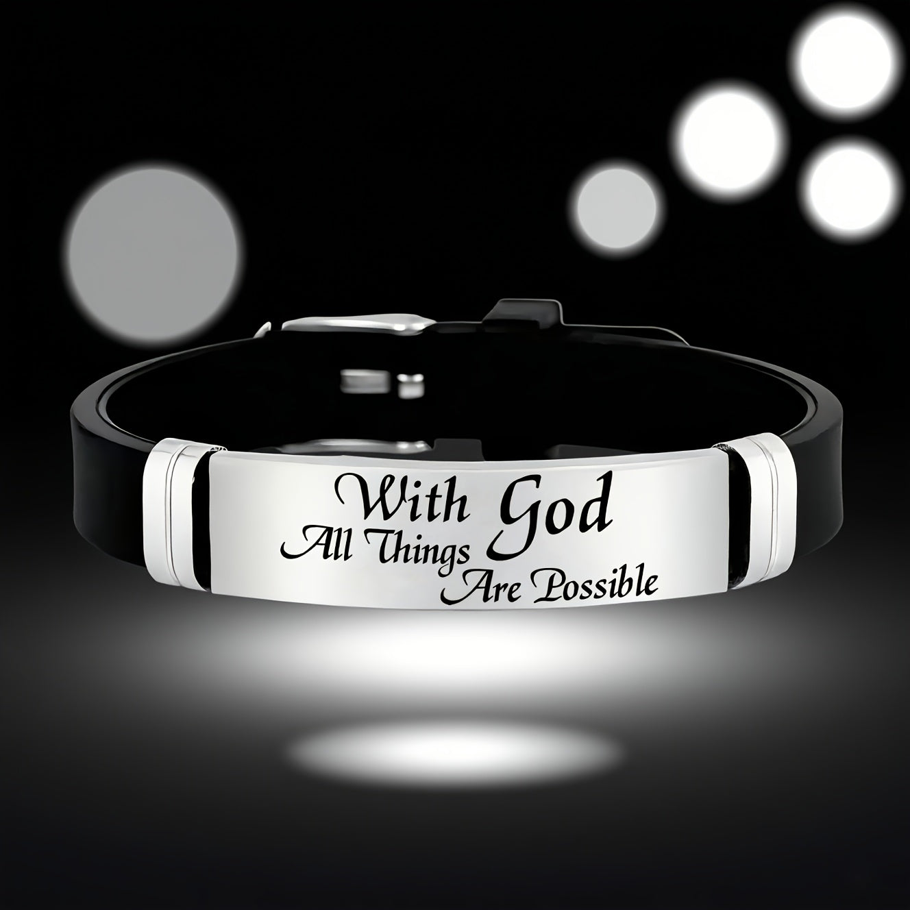 Stainless Steel Silicone Bracelet, Personal Faith Accessory, Elegant Font Design, 'With You, Anything is Possible', 202 - The Superior Findings Depot