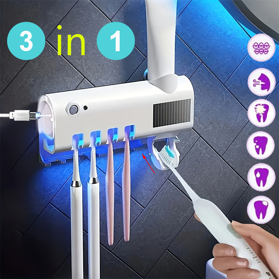 Contemporary Wall-Mounted Toothbrush Holder - Automatic Toothpaste Dispenser USB