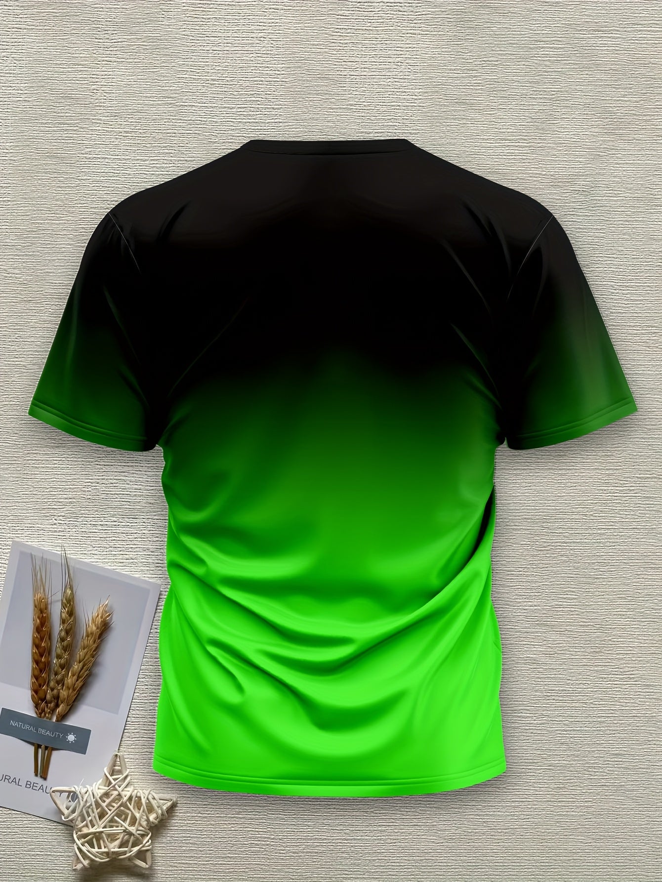 Men's Short Sleeve T-Shirt with Bold "JESUS THE WAY TRUTH LIFE" Print - Green & White Gradient Casual Round Neck Tee, Machine Washable Regular Fit Religious Graphic Top - The Superior Findings Depot