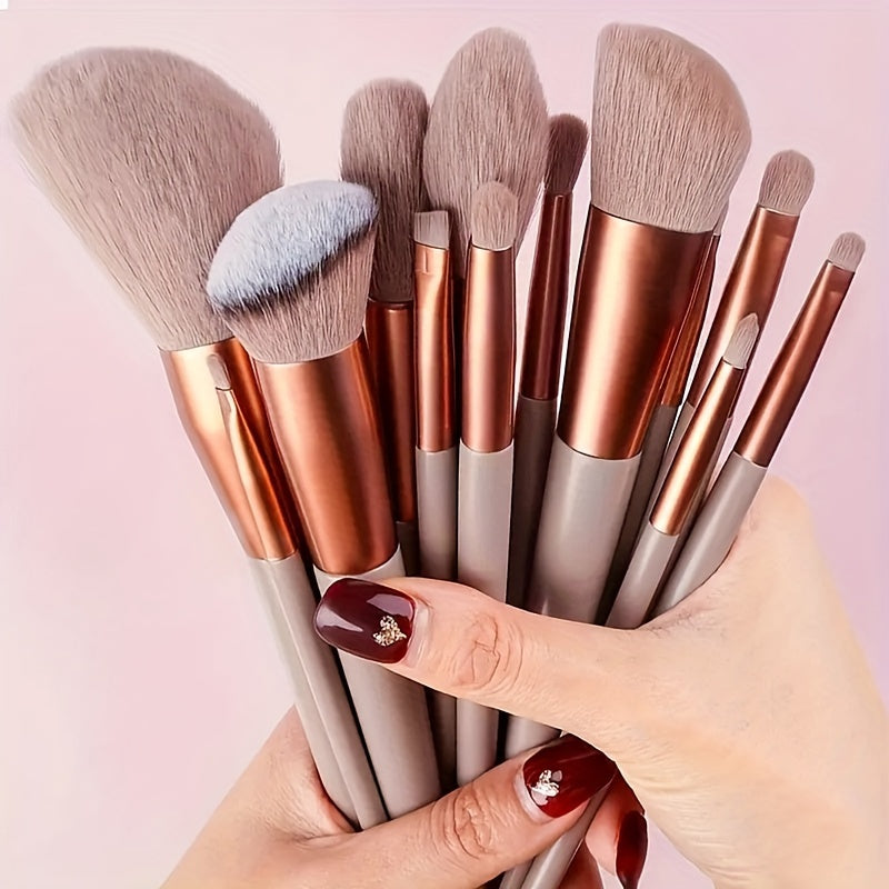 13pcs set of soft makeup brush, 8 mini brush &14 sponge set, soft makeup brush with cosmetic sponge, for makeup base pink, shadow of eyes, makeup brush for blurring Kabuki, beauty tools - The Superior Findings Depot