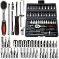 [Mechanical Tool Socket Set] 216/46pcs Mechanical Tool Socket Set, 1/2” 1/4” 3/8” Drive SAE and Metric Sizes, Universal Ratchet Wrench Kit with 72-Tooth Ratchets for Automotive, Home, Garage, Bicycle Trunk Use - The Superior Findings Depot