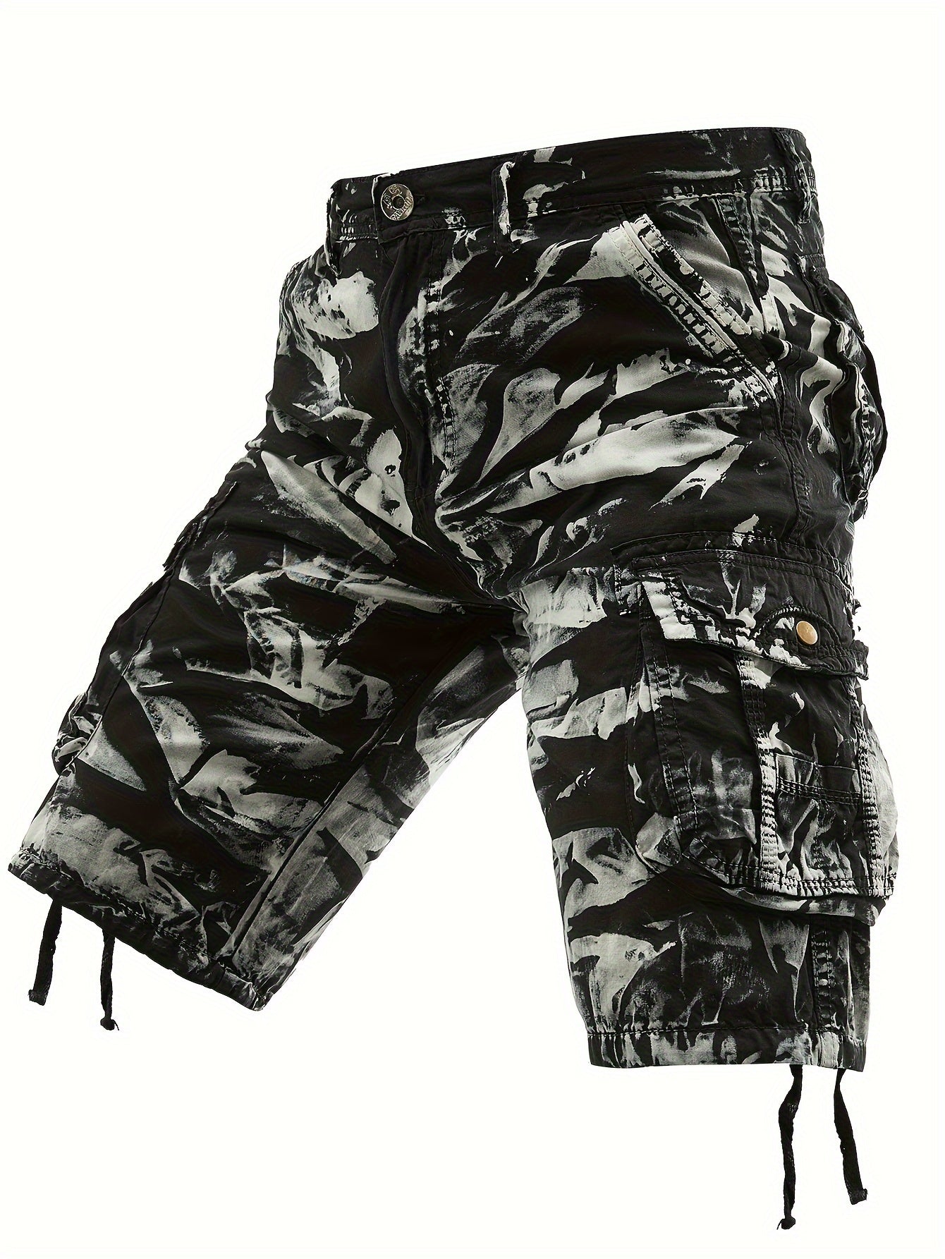 Men's Pure Tie-Dye Washed Outdoor Multi-Pocket Cargo Shorts