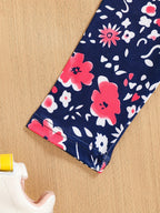 2pcs Girls' Clothing Party Slogan Large Glasses Print Pattern Drop Shoulder Irregular Hem Design Loose Short Sleeve T-Shirt + Floral Print Skinny Nine-Tenths Bottoms Set Girls' Summer Outfit Holiday Gift Girls' Fashion Casual - The Superior Findings Depot