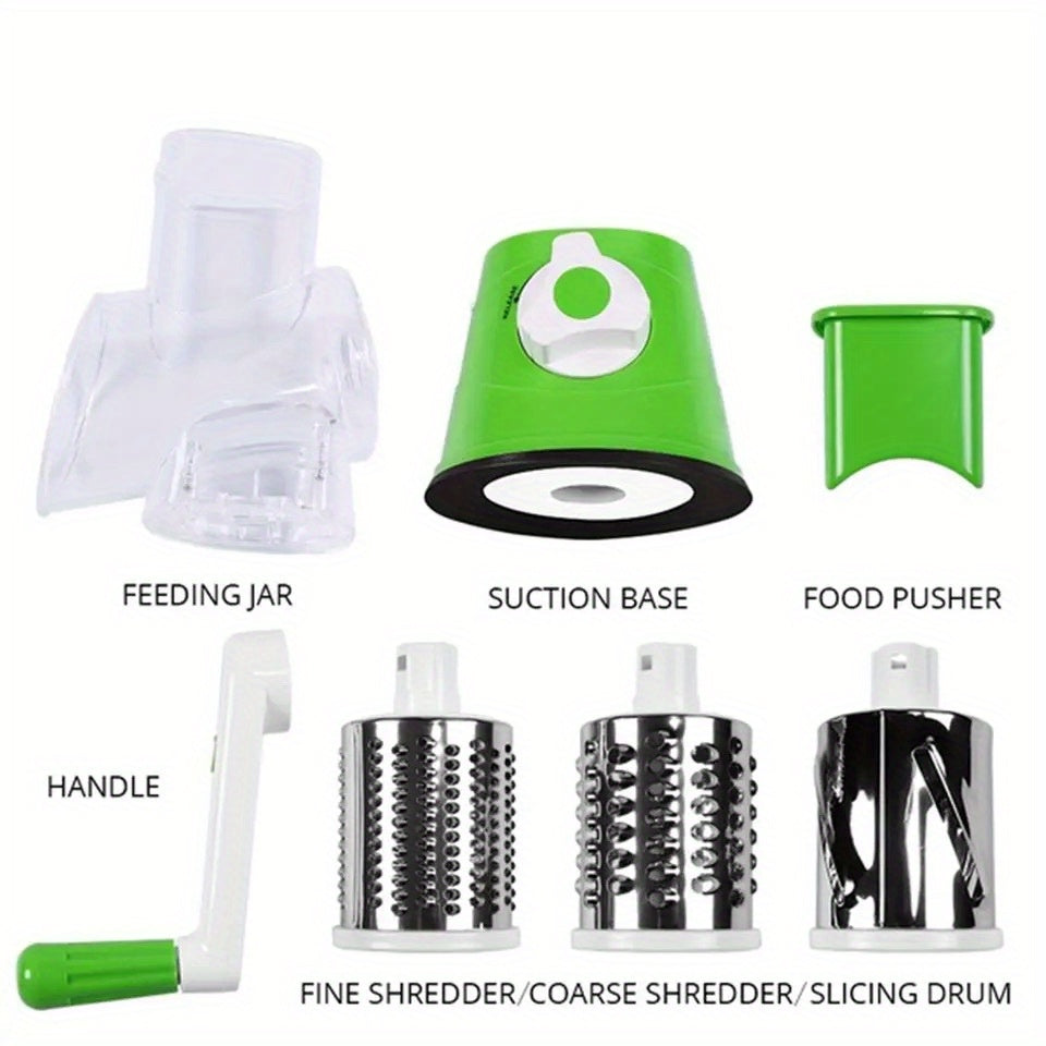 Professional Tabletop Rotary Cheese Grater - 3 Interchangeable Blades